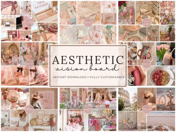 Vision Board Template for Manifesting your Dream Life Canva, Mood Board Template, Motivational Board, Picture Board, Goal Board
