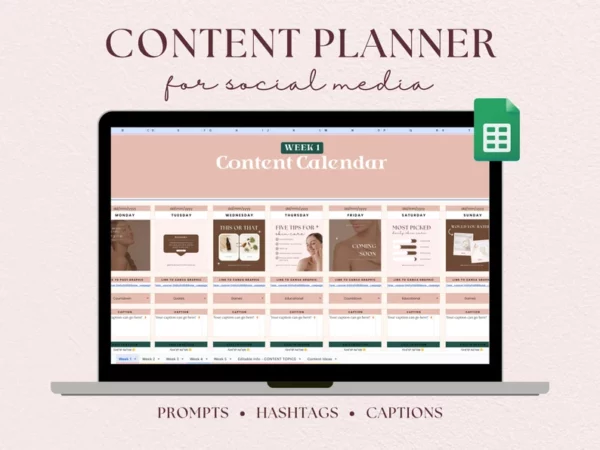 Editable Social Media Content Planner Google Sheets, Content Calendar, Content Strategy, Content Creation, Content Ideas